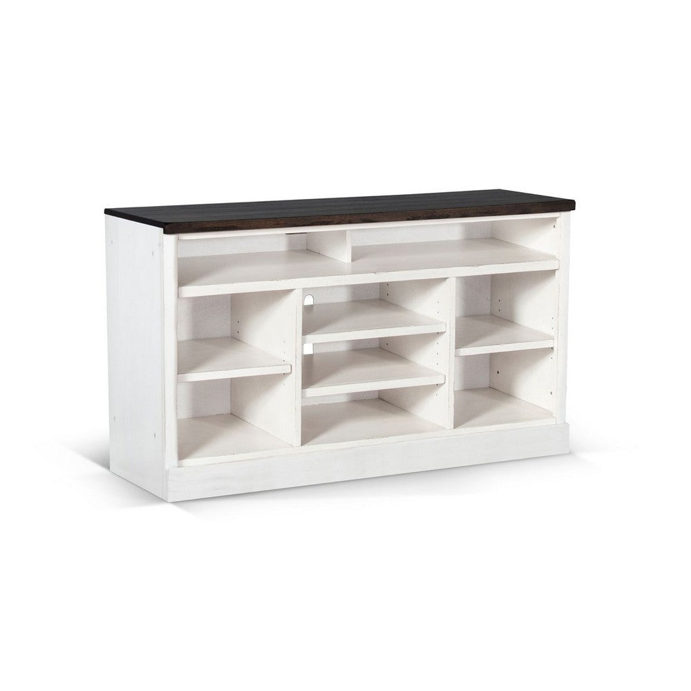 Creta TV Stand Media Cabinet | Open Shelves | White Brown Wood | 55"