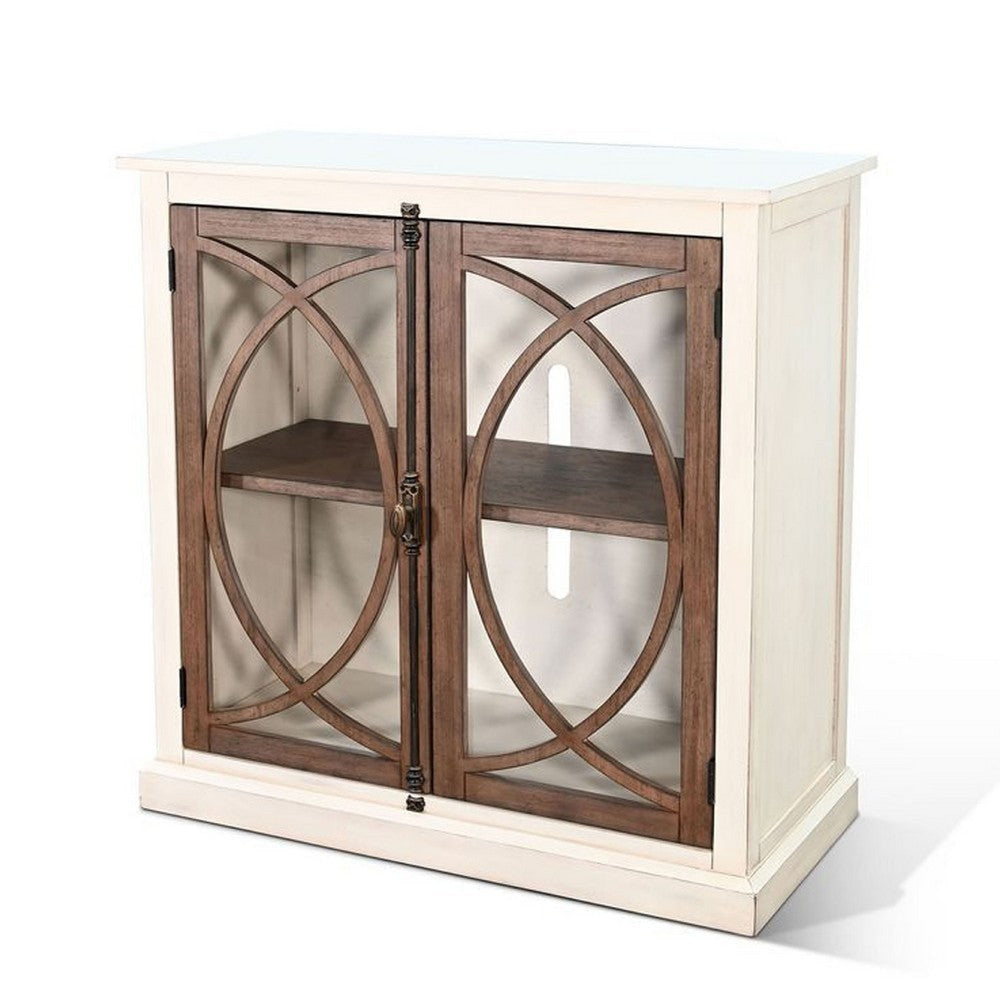 Ketty Accent Cabinet | Glass Doors | White Brown Mahogany Mindy Wood BM339868