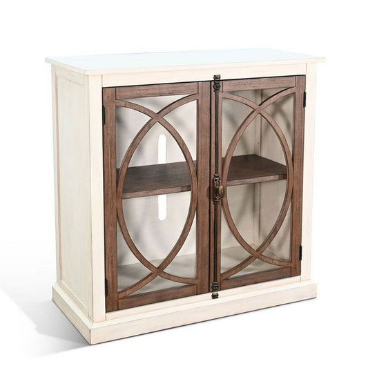 Ketty Accent Cabinet | Glass Doors | White Brown Mahogany Mindy Wood