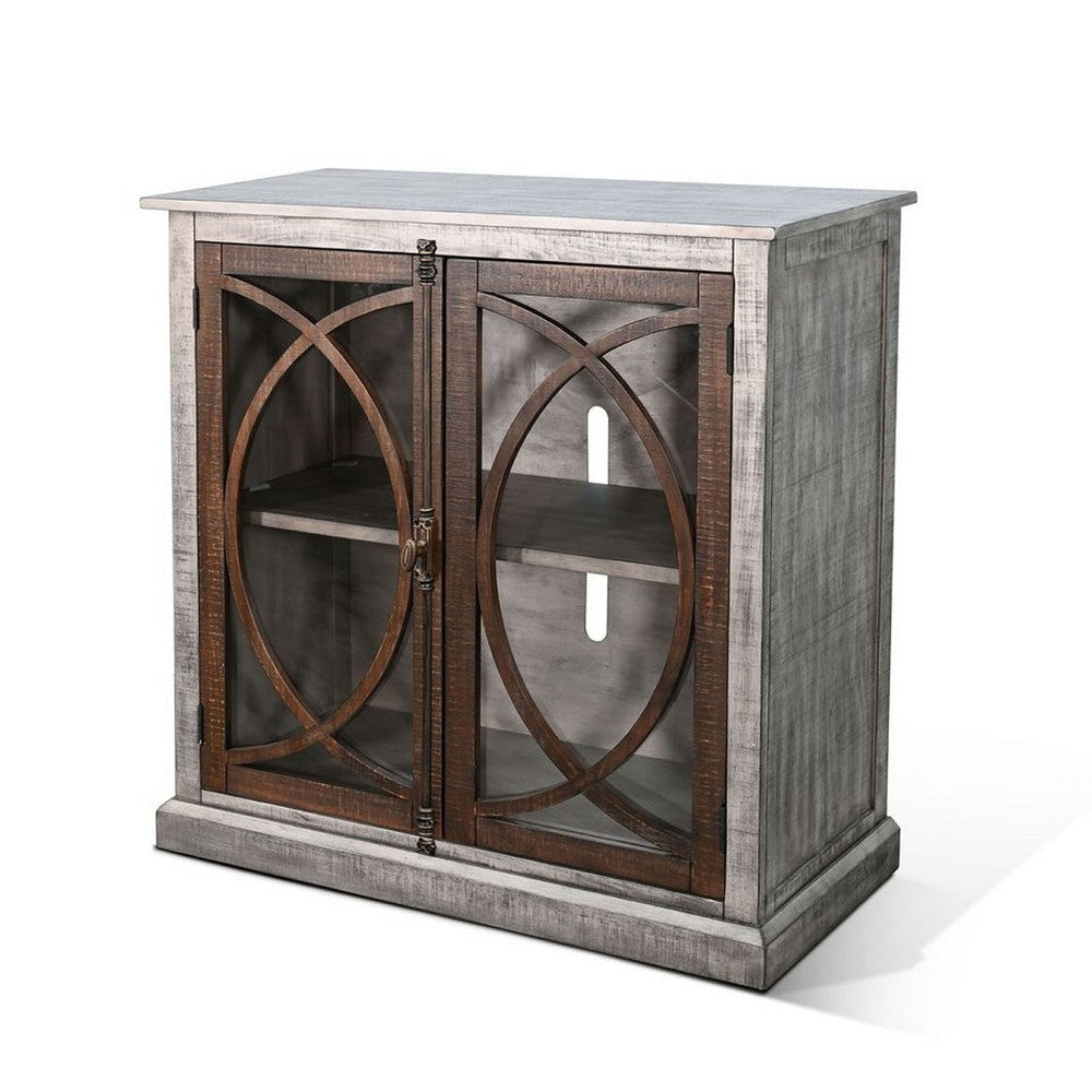 Ketty Accent Cabinet | Glass Doors | Gray Brown Mahogany Mindy Wood BM339869