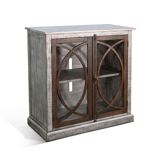 Ketty Accent Cabinet | Glass Doors | Gray Brown Mahogany Mindy Wood