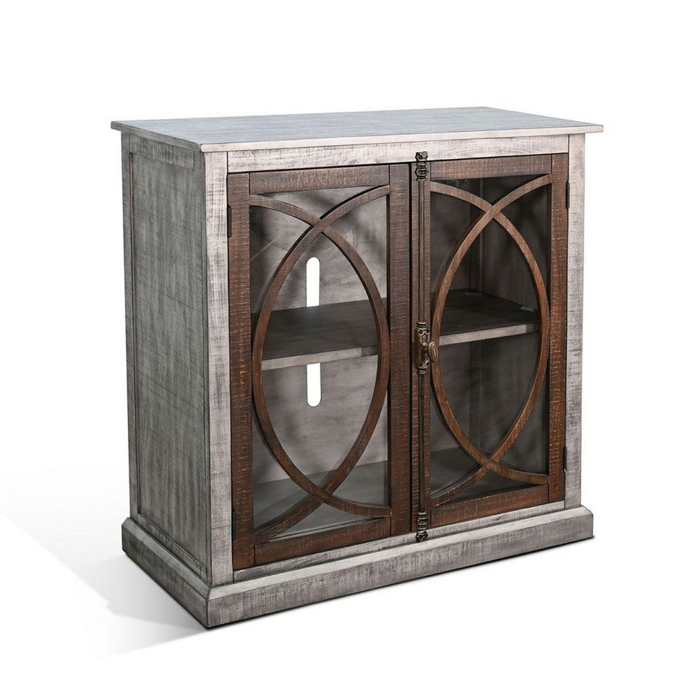 Ketty Accent Cabinet | Glass Doors | Gray Brown Mahogany Mindy Wood