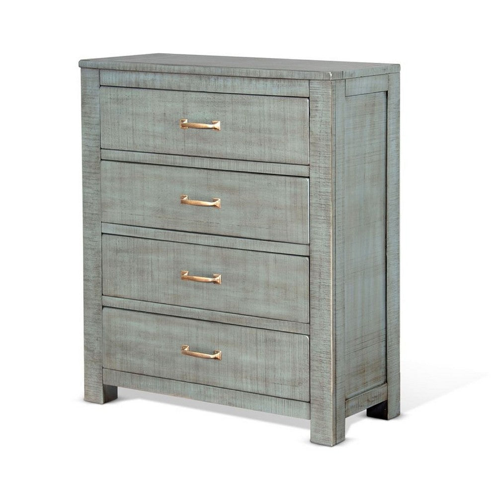 Amery Tall Dresser Chest | 4 Drawers | Blue Solid Mahogany Wood BM339870