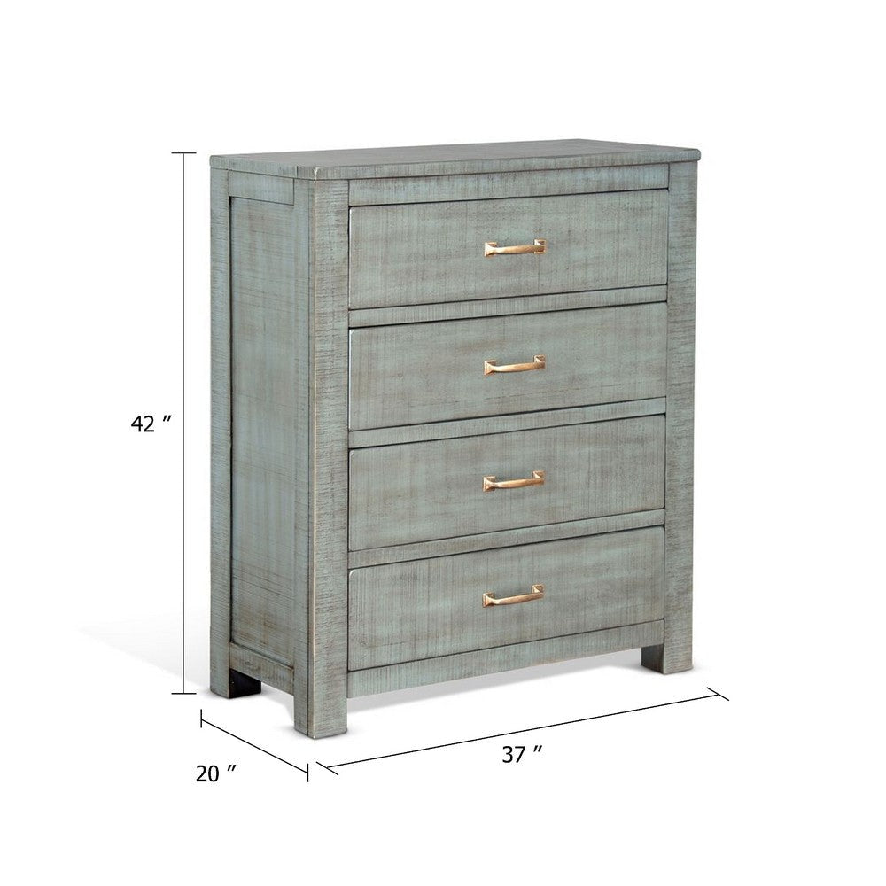 Amery Tall Dresser Chest | 4 Drawers | Blue Solid Mahogany Wood BM339870