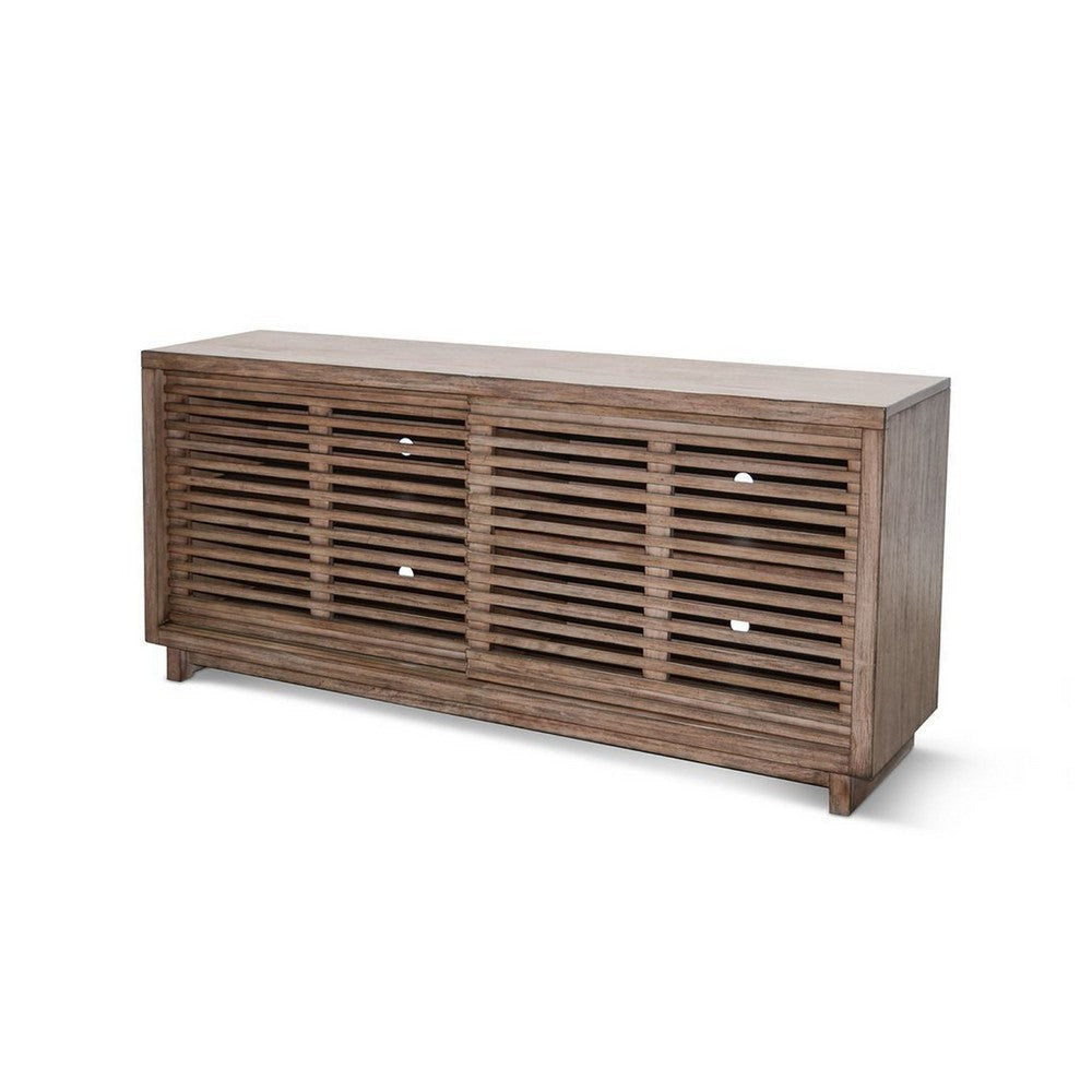 Jave TV Stand Media Cabinet | Slatted Doors | Shelves | Brown Wood 65’’ BM339871