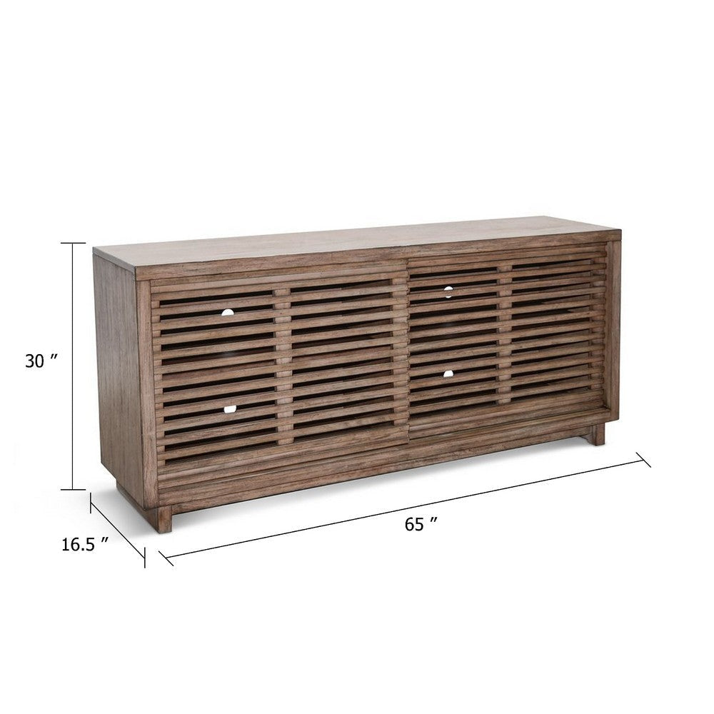 Jave TV Stand Media Cabinet | Slatted Doors | Shelves | Brown Wood 65’’ BM339871