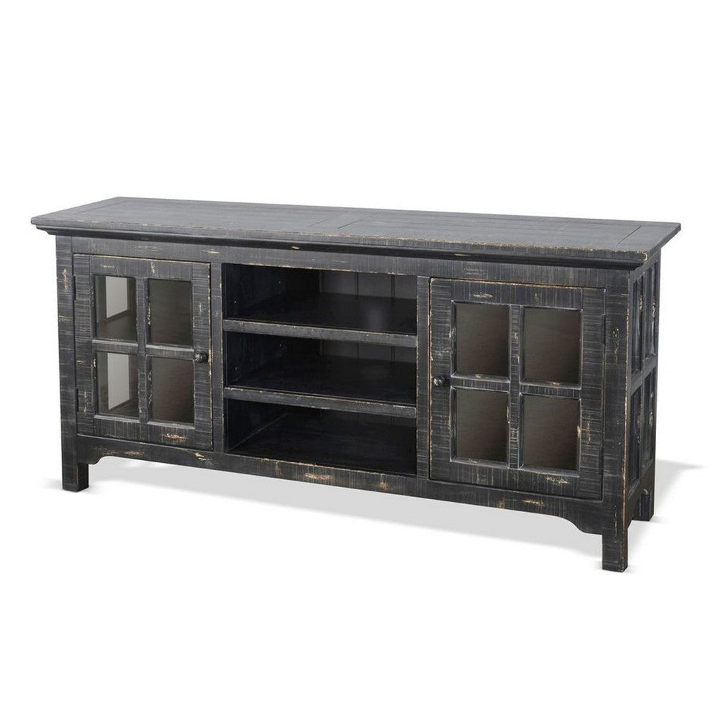 Kobe TV Stand Media Cabinet | Glass Doors | Farmhouse Black 62’’ BM339873