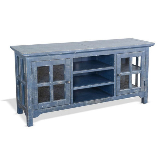 Kobe TV Stand Media Cabinet | Glass Doors | Farmhouse Blue 62"