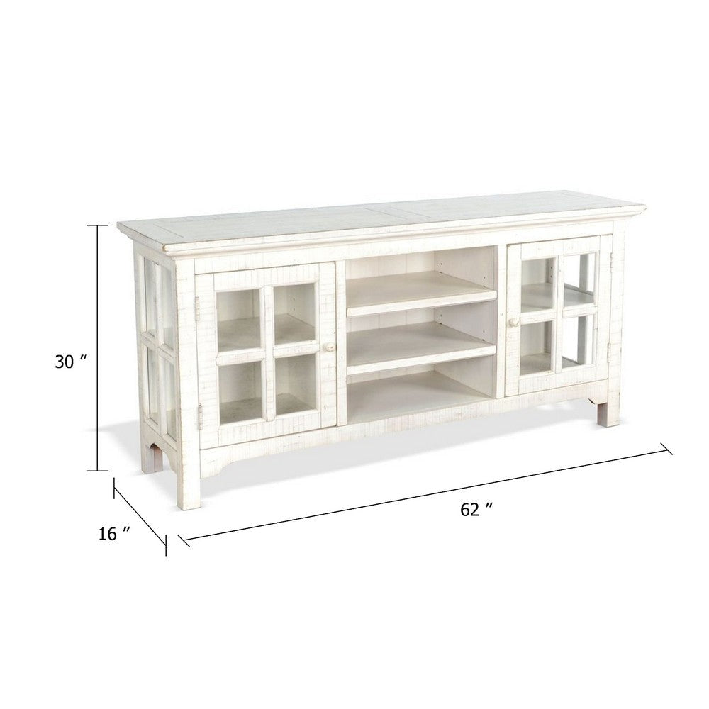 Kobe TV Stand Media Cabinet | Glass Doors | Farmhouse White 62’’ BM339876