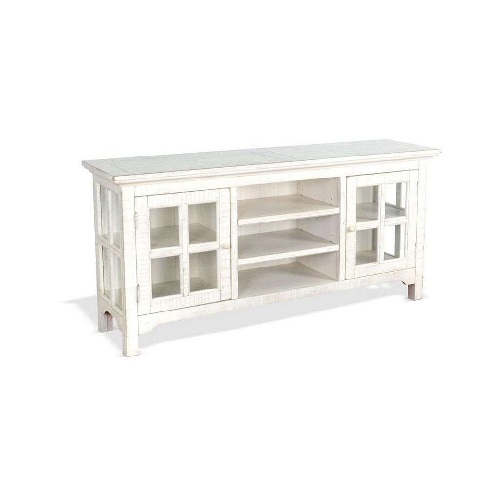 Kobe TV Stand Media Cabinet | Glass Doors | Farmhouse White 62"