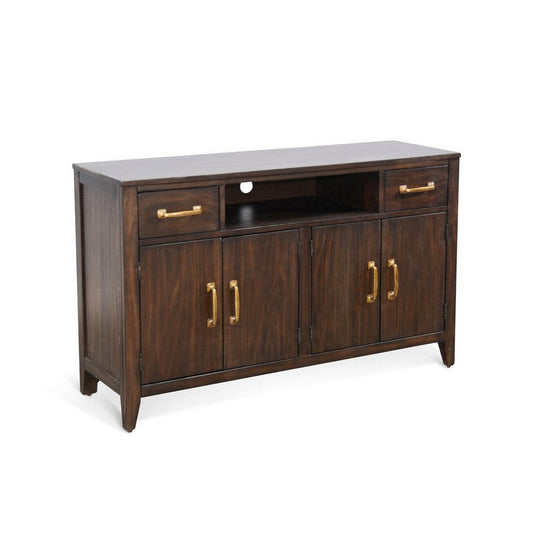 Karen Media Console | 2 Drawers 4 Doors | Brown 52" | Gold Accents