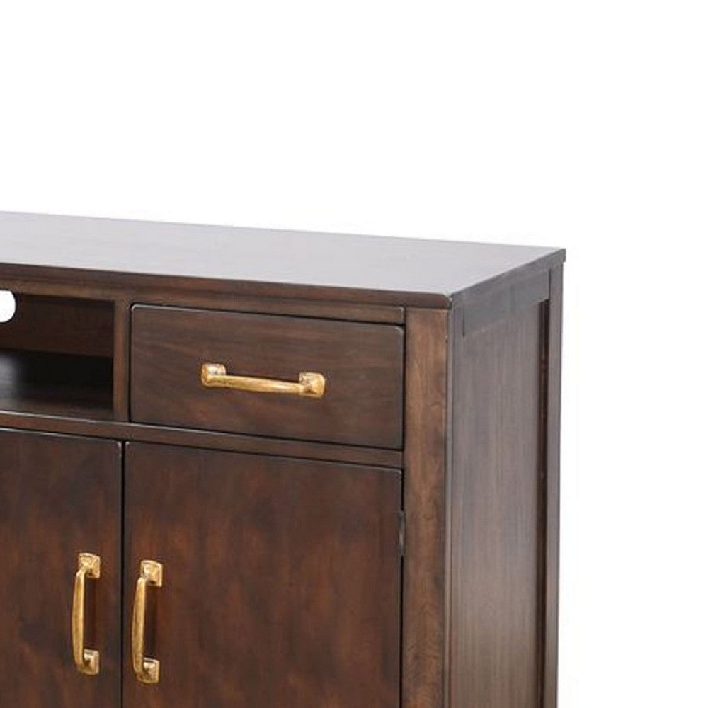 Karen Media Console | Gold Accents | 2 Drawers 4 Doors | Brown 62’’ BM339878