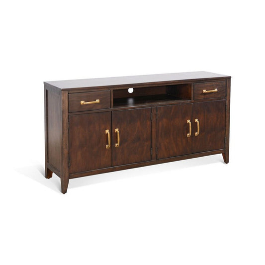 Karen Media Console | Gold Accents | 2 Drawers 4 Doors | Brown 62"