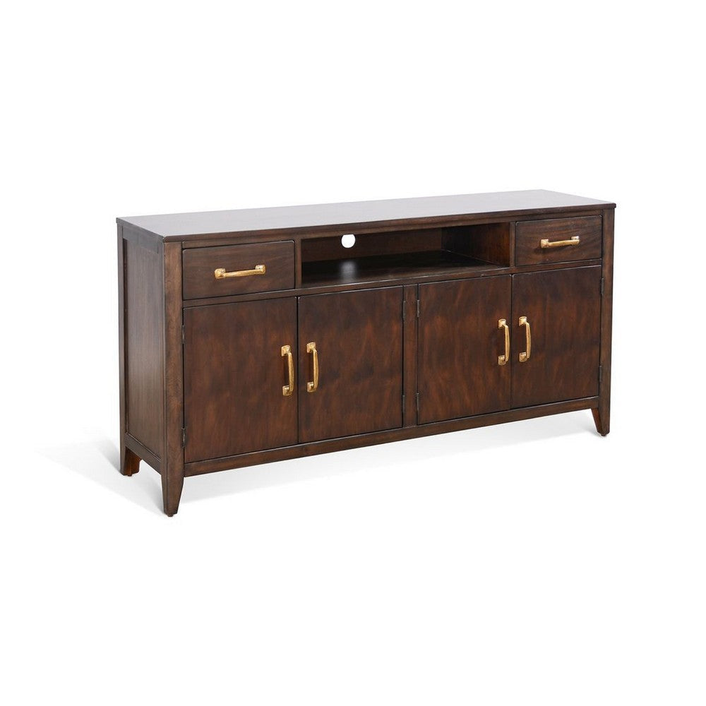 Karen Media Console | Gold Accents | 2 Drawers 4 Doors | Brown 62"