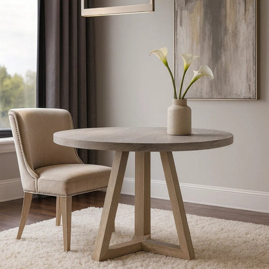 Dilly Dining Table | 60" Round | Pedestal Base | Wheat Light Gray Wood