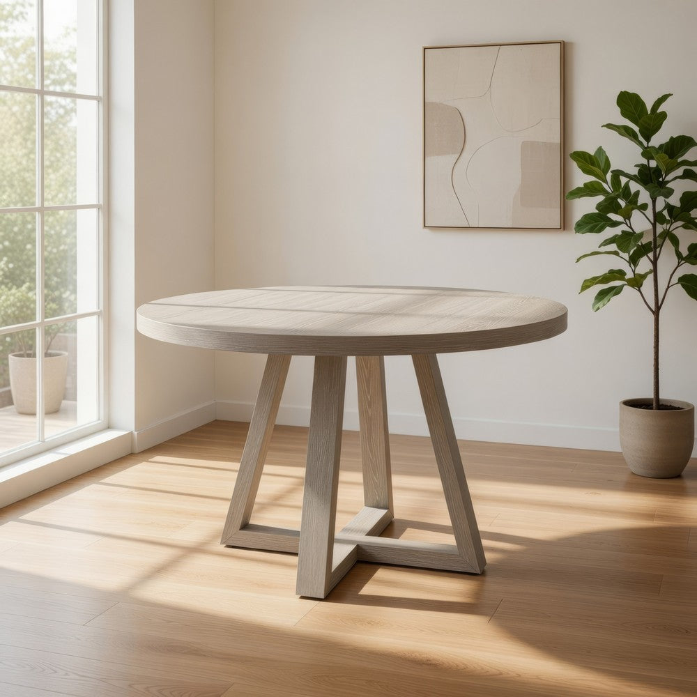 Dilly Dining Table | 60" Round | Pedestal Base | Wheat Light Gray Wood