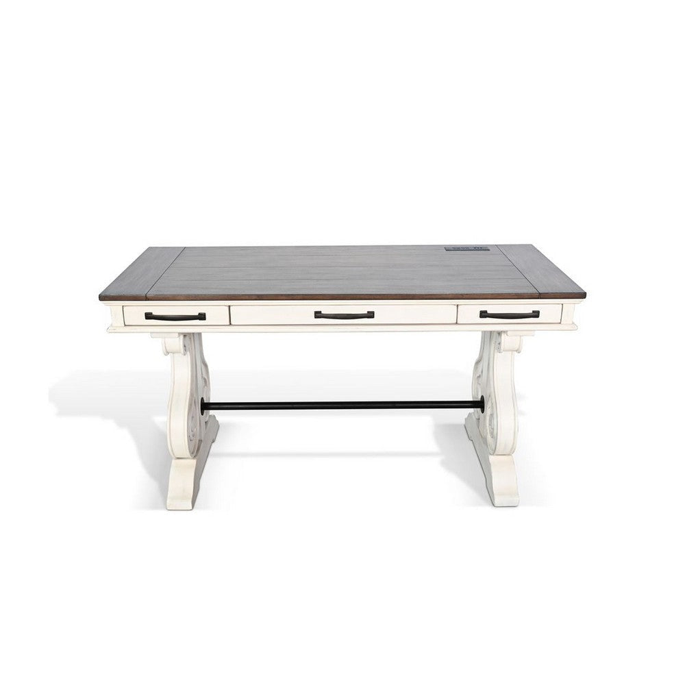 Fenil Writing Desk | Power Strip & 3 Drawer | White Mindi Mahogany BM339882