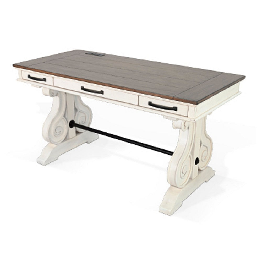 Fenil Writing Desk | Power Strip & 3 Drawer | White Mindi Mahogany BM339882