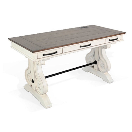 Fenil Writing Desk | Power Strip & 3 Drawer | White Mindi Mahogany