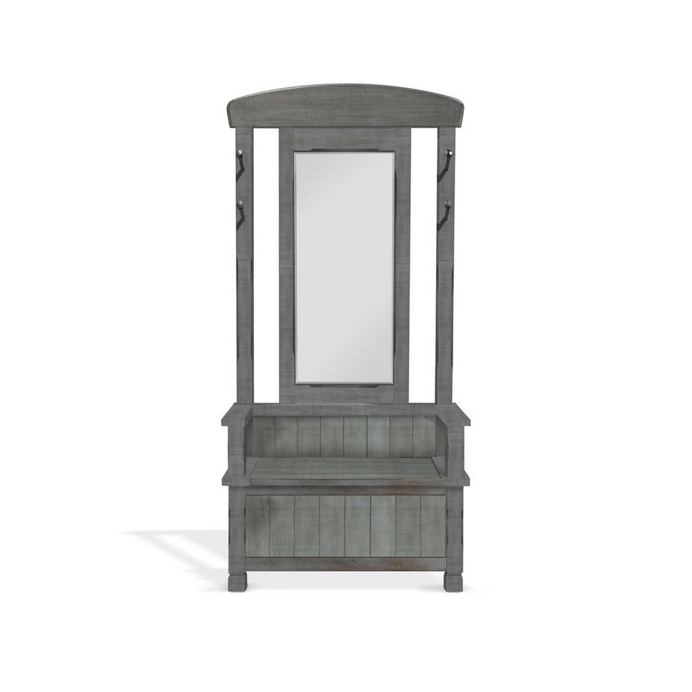 Dean Foyer Hall Tree | Portrait Mirror & Bench | Blue Mahogany Wood BM339883