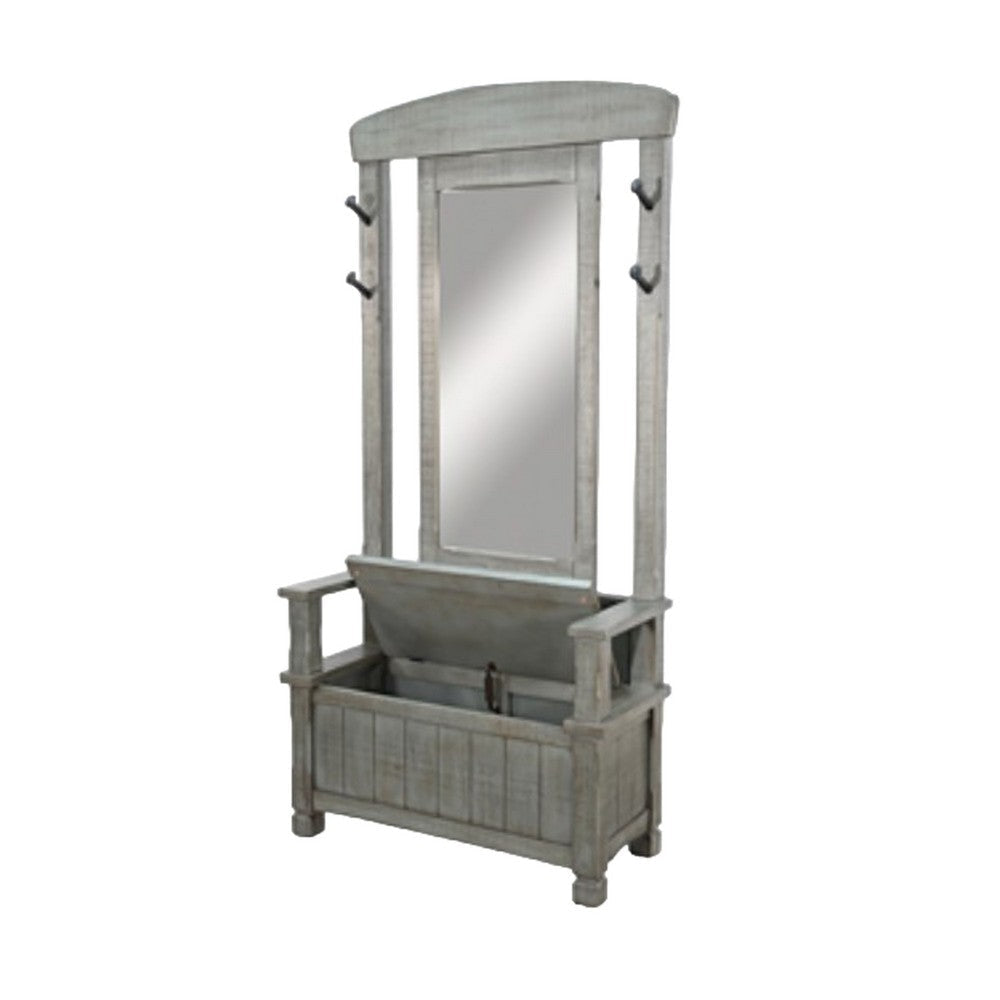 Dean Foyer Hall Tree | Portrait Mirror & Bench | Blue Mahogany Wood BM339883