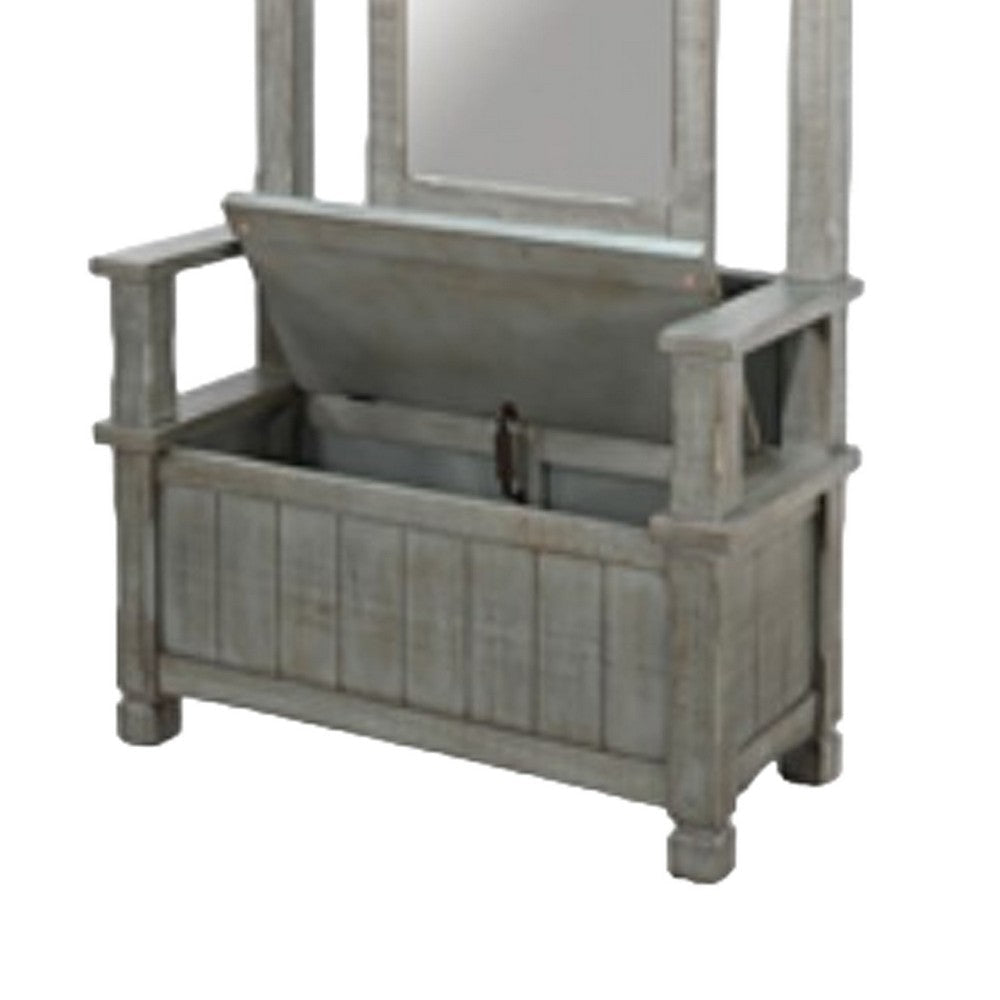 Dean Foyer Hall Tree | Portrait Mirror & Bench | Blue Mahogany Wood BM339883