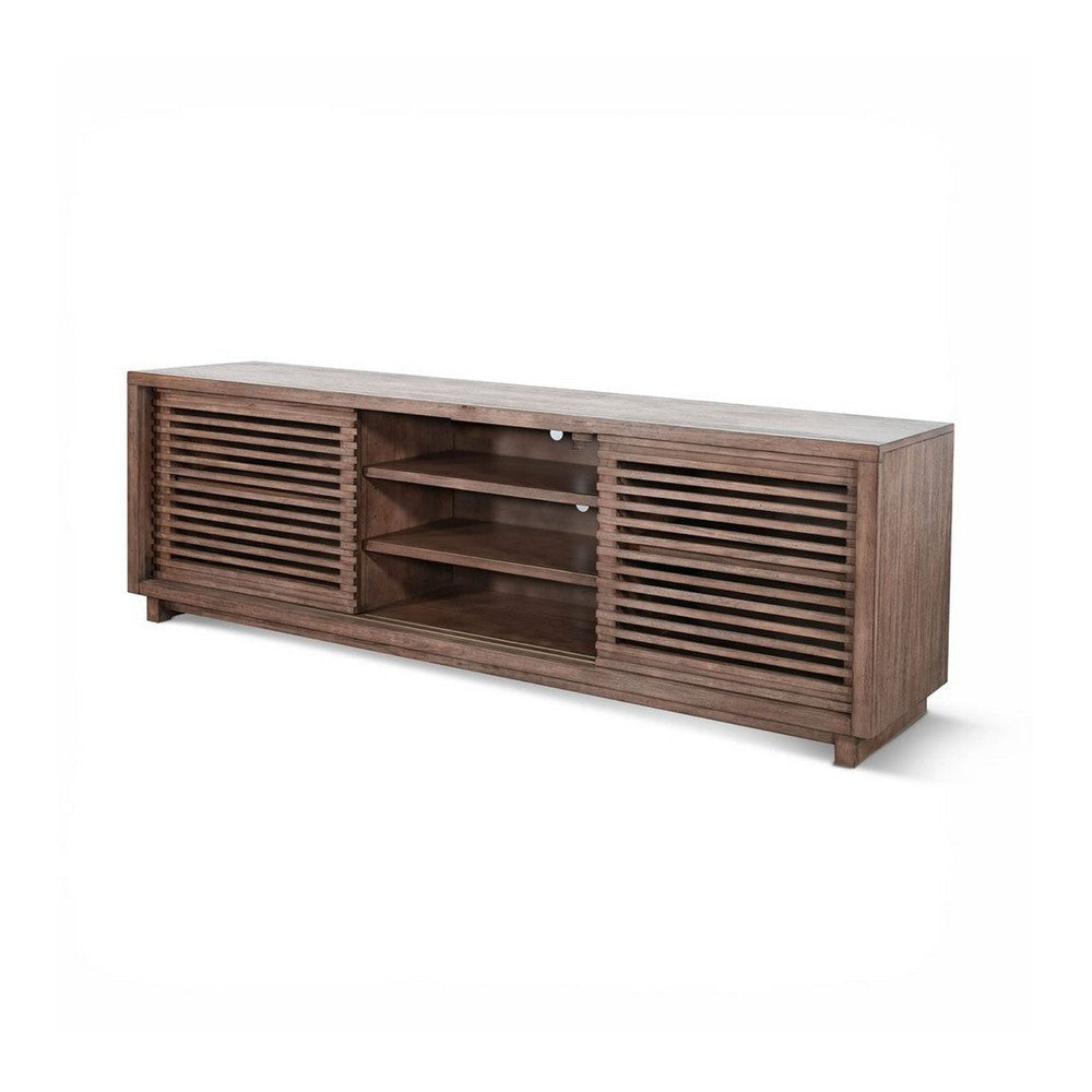 Jave TV Stand Media Cabinet | Slatted Doors & Shelves | Brown 75’’ BM339888