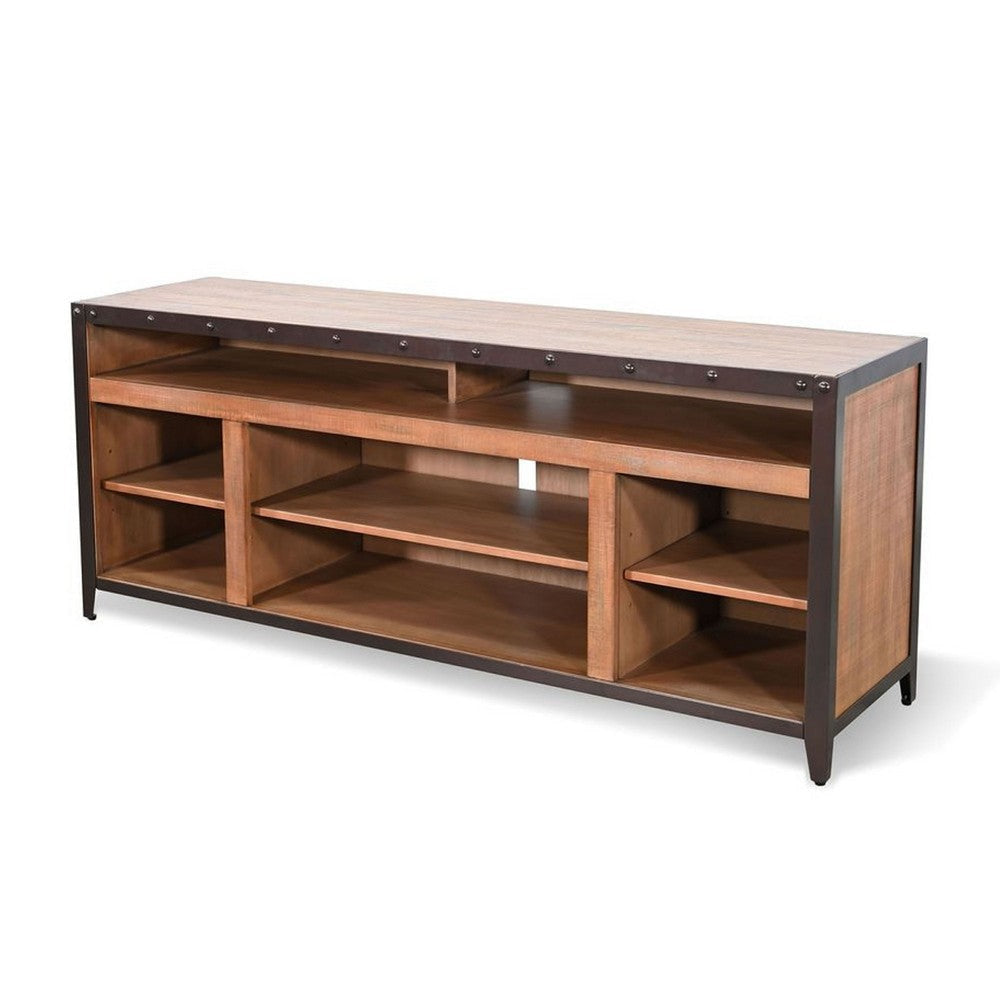 Indir TV Stand Media Cabinet | Open Shelves | Metal | Brown Wood | 66’’ BM339890
