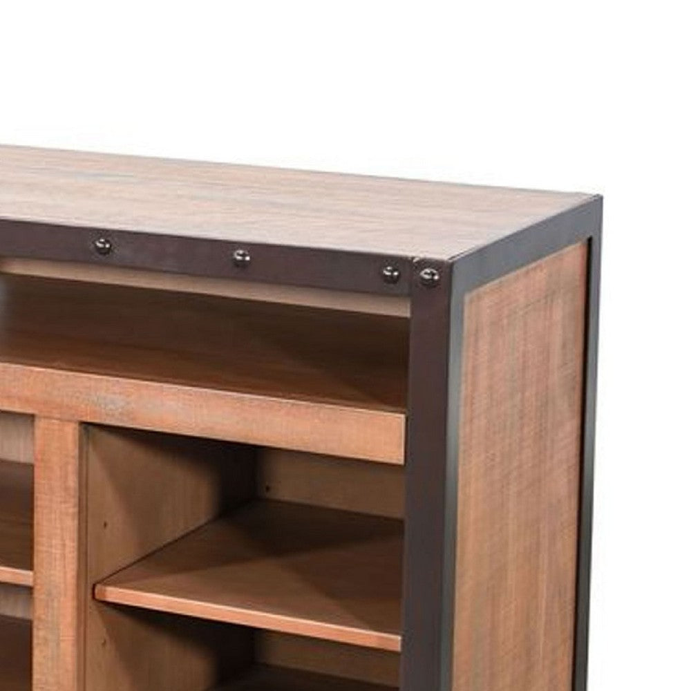 Indir TV Stand Media Cabinet | Open Shelves | Metal | Brown Wood | 66’’ BM339890