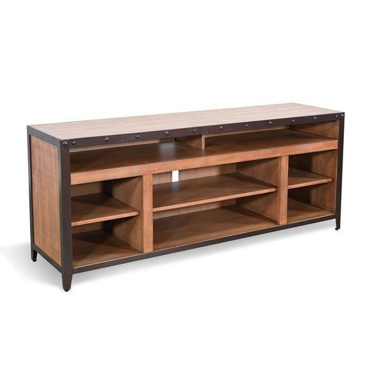 Indir TV Stand Media Cabinet | Open Shelves | Metal | Brown Wood | 66"