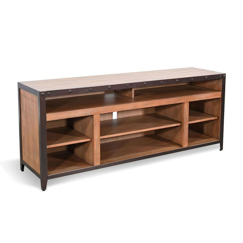 Indir TV Stand Media Cabinet | Open Shelves | Metal | Brown Wood | 66"