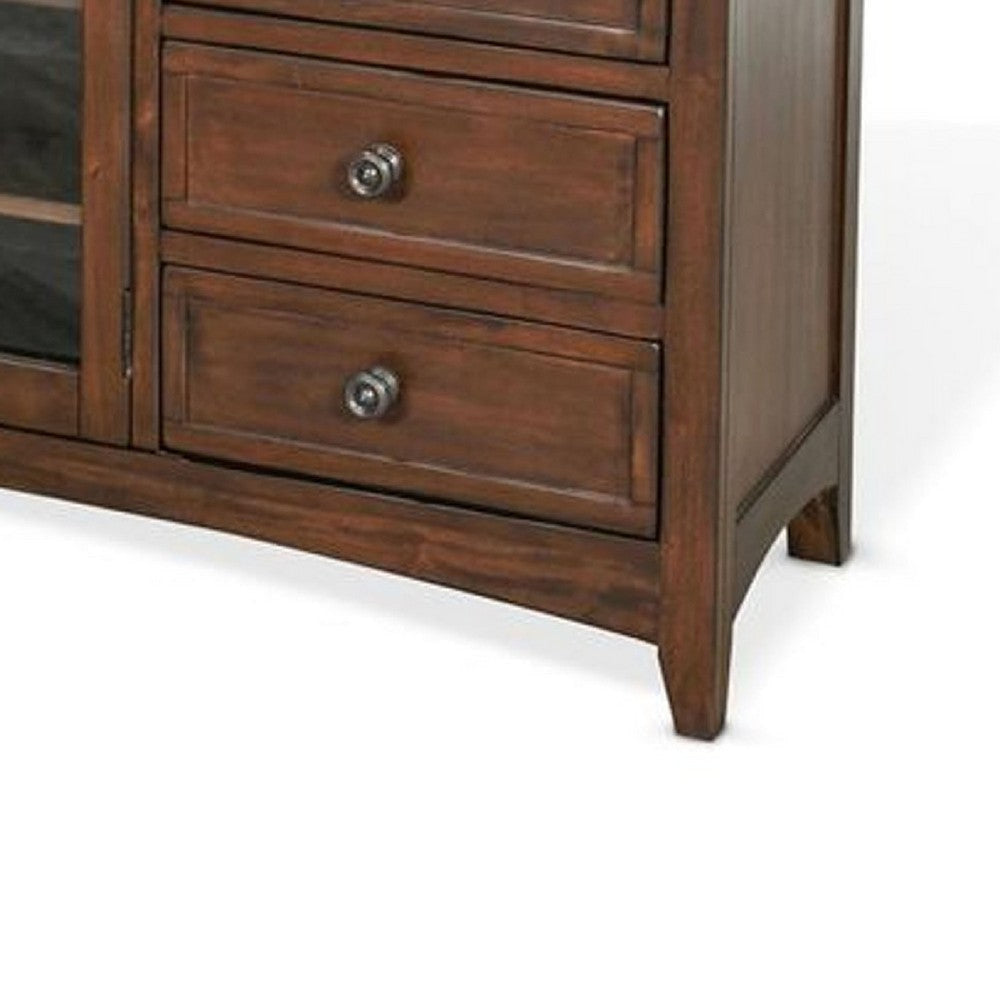 Xyla TV Stand Media Cabinet Glass Door | 6 Drawers | Brown Wood | 62’’