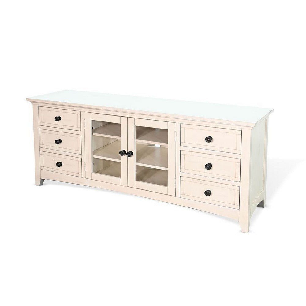 Xyla TV Stand Media Cabinet Glass Door | 6 Drawers | White Wood | 62’’