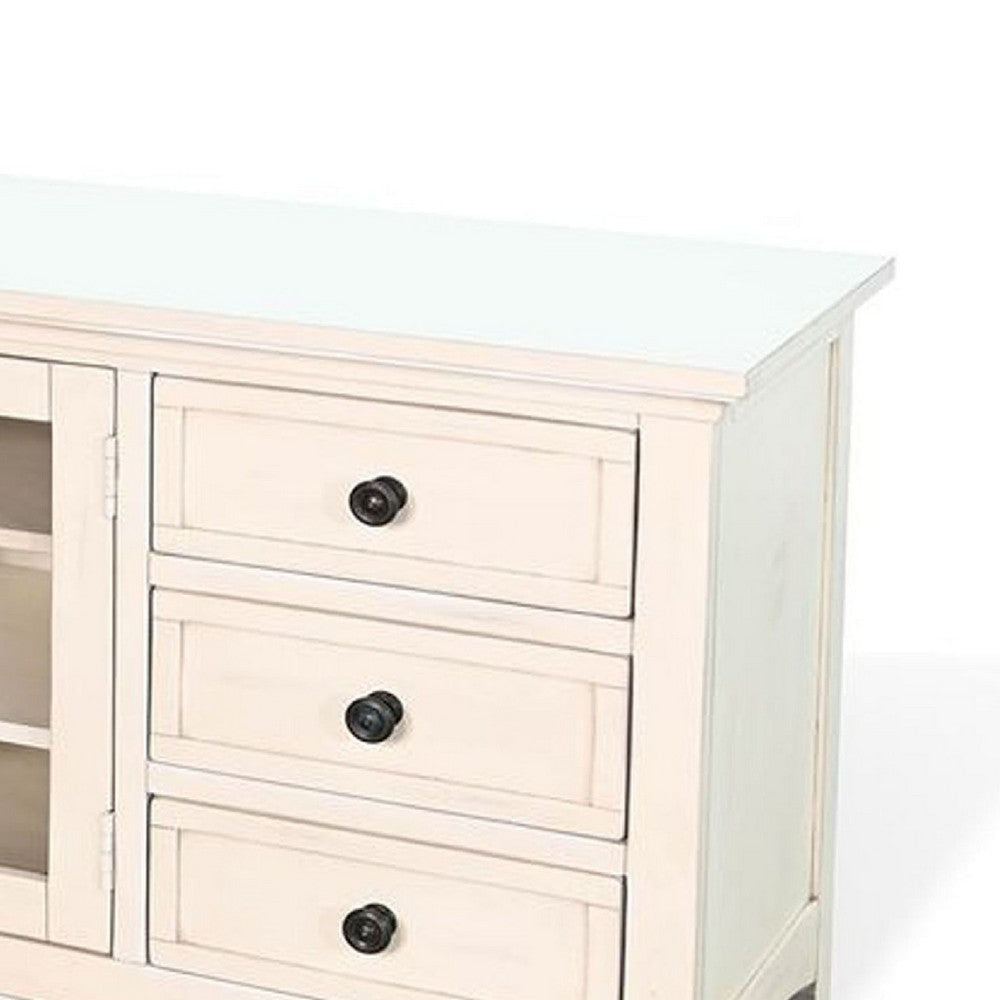 Xyla TV Stand Media Cabinet Glass Door | 6 Drawers | White Wood | 62’’