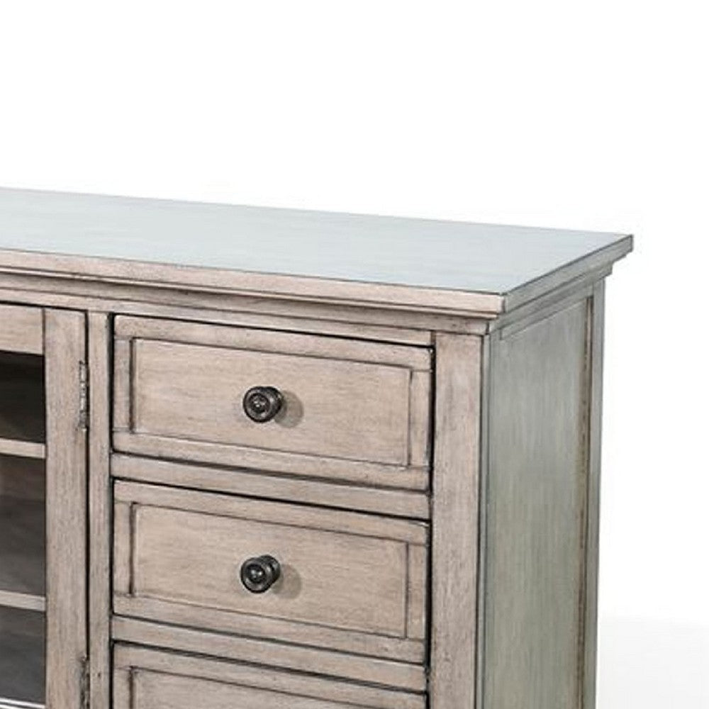 Xyla TV Stand Media Cabinet Glass Door | 6 Drawers | Gray Wood | 62’’