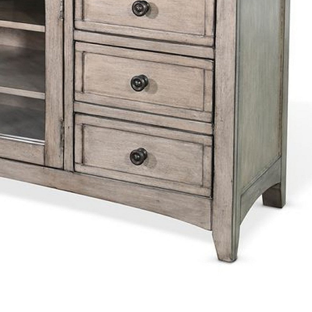 Xyla TV Stand Media Cabinet Glass Door | 6 Drawers | Gray Wood | 62’’