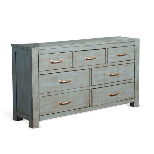 Azael Wide Dresser Chest | 4 Large & 3 Small Drawers | Blue Wood