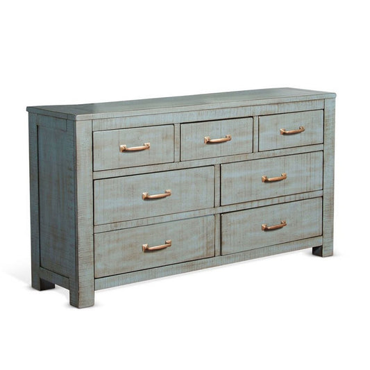 Azael Wide Dresser Chest | 4 Large & 3 Small Drawers | Blue Wood