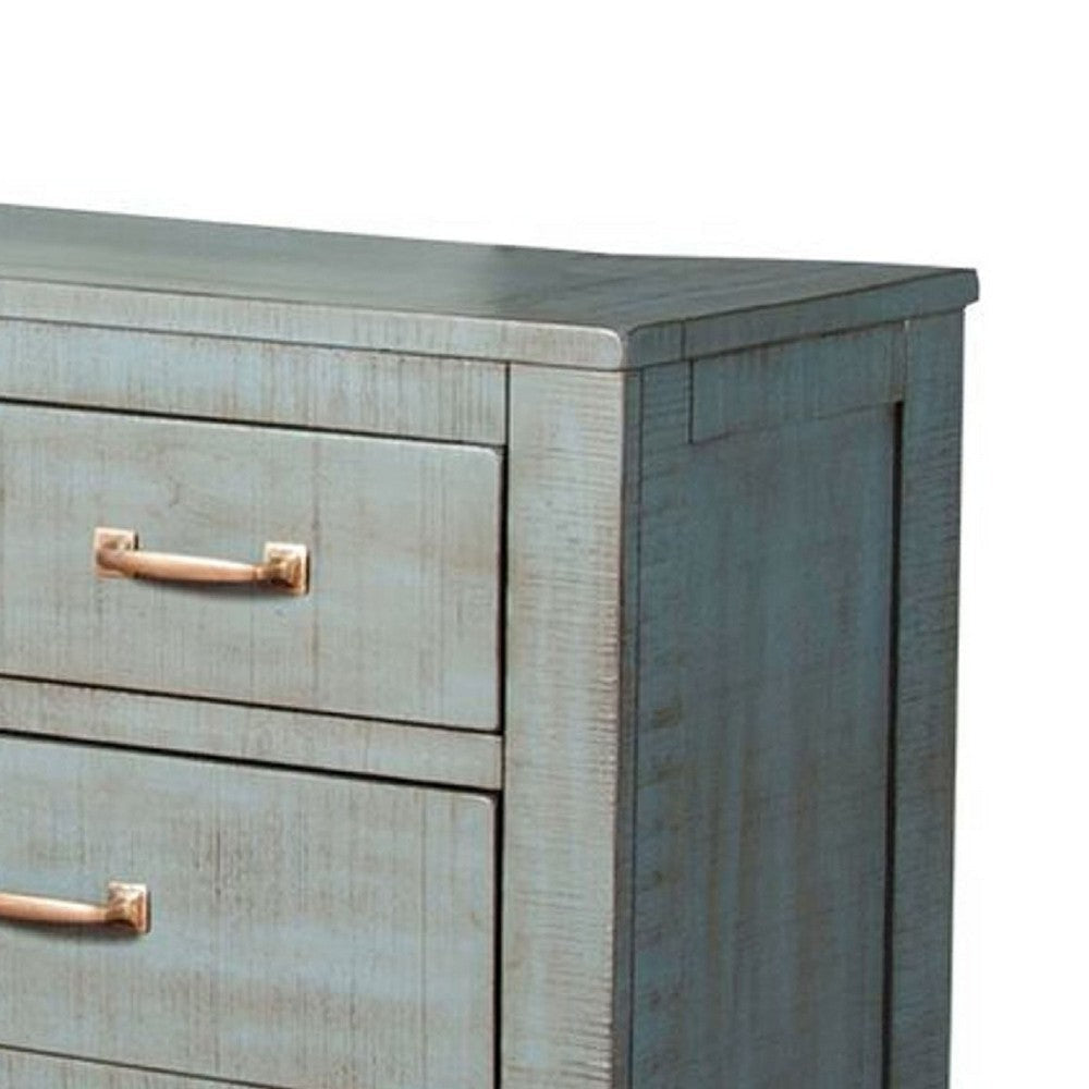 Azael Wide Dresser Chest | 4 Large & 3 Small Drawers | Blue Wood BM339894