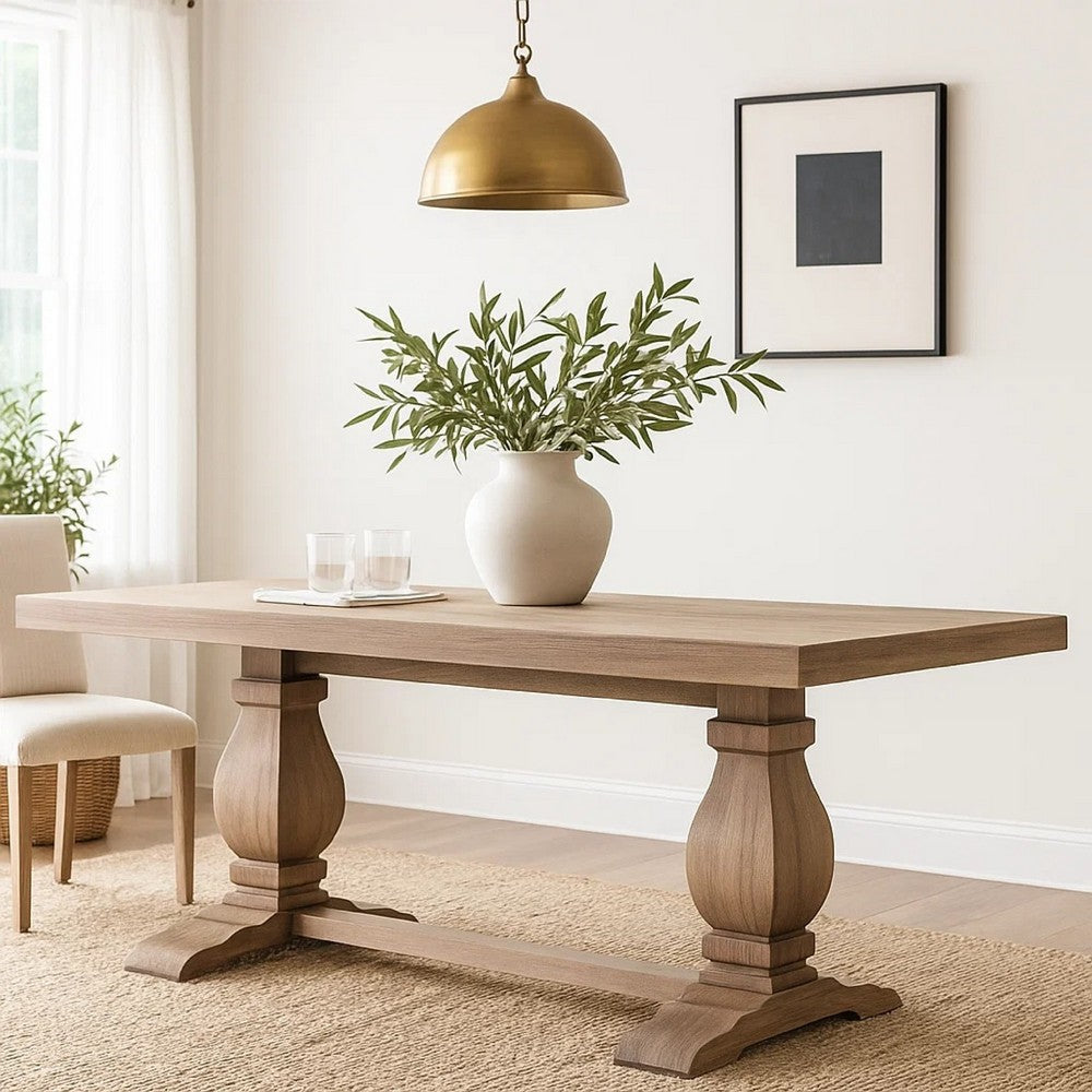 Anna Dining Table | Carved Legs | Natural Wheat Wood | 84" Rectangular