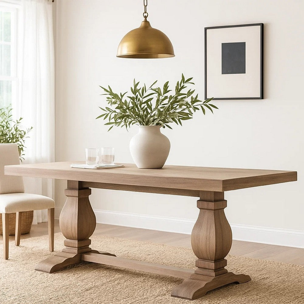 Anna Dining Table | Carved Legs | Natural Wheat Wood | 84" Rectangular