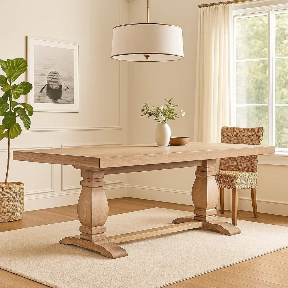 Anna Dining Table | Carved Legs | Natural Wheat Wood | 84" Rectangular