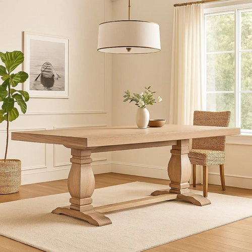 Anna Dining Table | Carved Legs | Natural Wheat Wood | 84" Rectangular