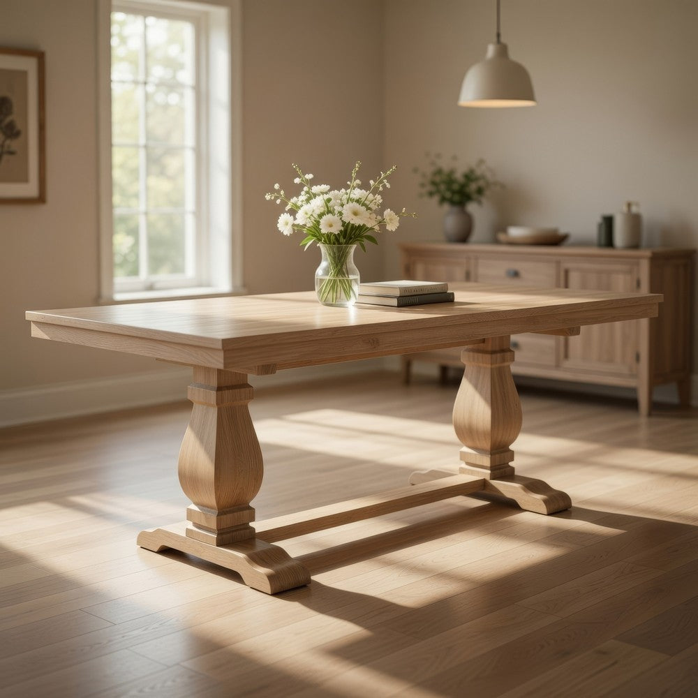 Anna Dining Table | Carved Legs | Natural Wheat Wood | 84" Rectangular