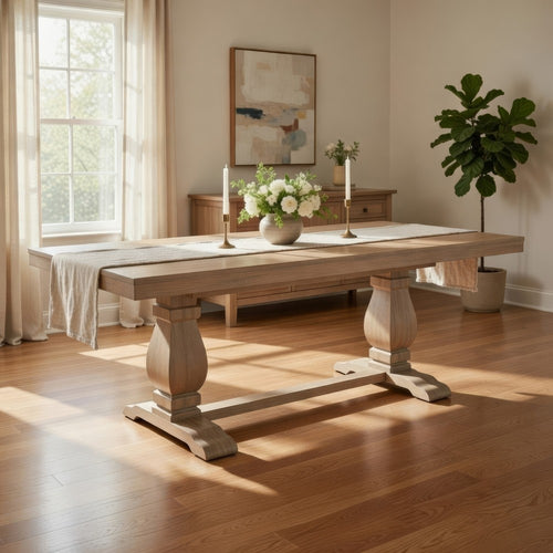 Anna Dining Table | Carved Legs | Natural Wheat Wood | 84" Rectangular