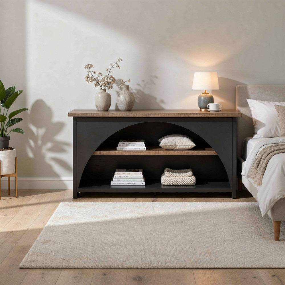 Jenne Server | Arched Cutout | Middle Shelves | Black Mahogany Wood