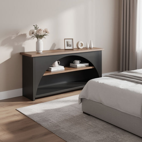 Jenne Server | Arched Cutout | Middle Shelves | Black Mahogany Wood