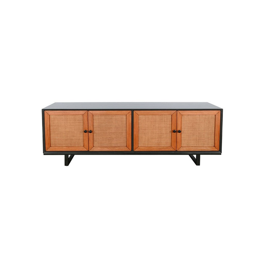 Addy Sideboard Accent Cabinet | 4 Natural Woven Cane Doors | Black Mahogany
