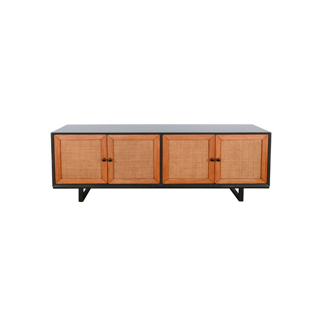 Addy Sideboard Accent Cabinet | 4 Natural Woven Cane Doors | Black Mahogany BM339898