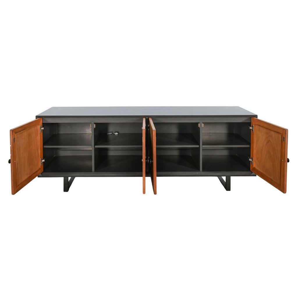 Addy Sideboard Accent Cabinet | 4 Natural Woven Cane Doors | Black Mahogany